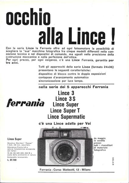 Ferrania, occhio alla Lince!. Advertising 1963 - copertina