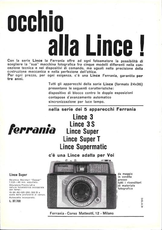 Ferrania, occhio alla Lince!. Advertising 1963 - copertina