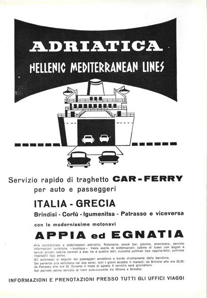 Adriatica - Hellenic Mediterranean Lines. Advertising 1963 - copertina