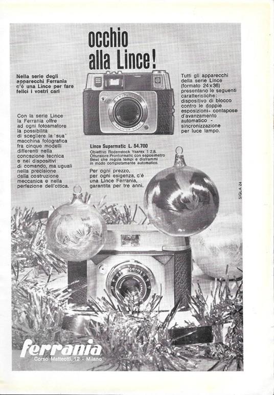 Ferrania Lince Supermatic. Advertising 1963 - copertina