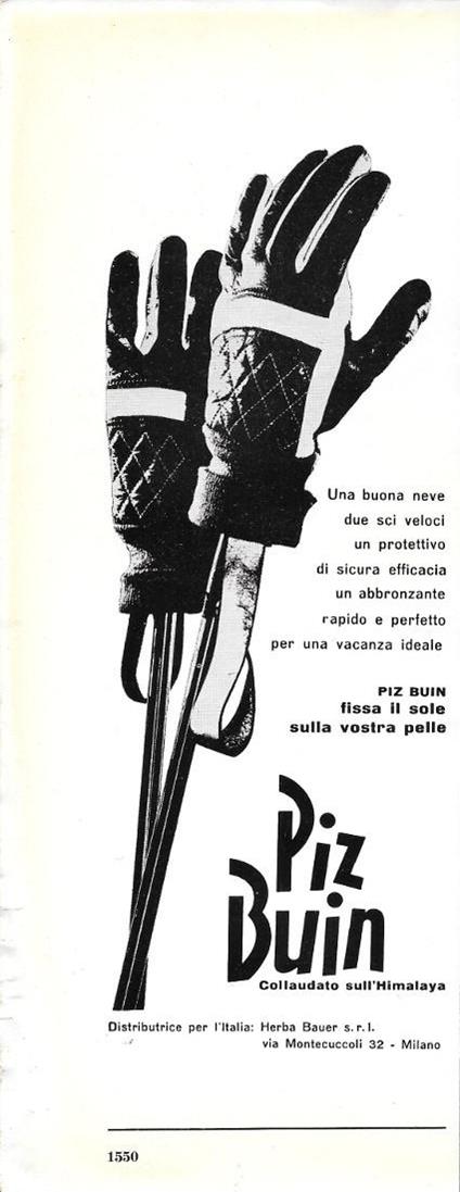 Piz Buin fissa il sole sulla vostra pelle. Advertising 1963 - copertina
