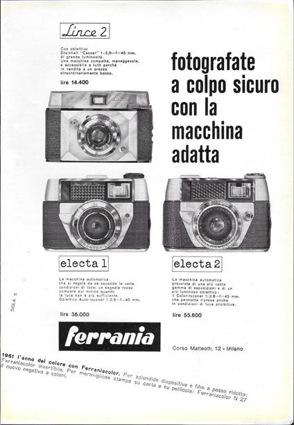 Ferrania Lince2. Fotografate a colpo sicuro. Advertising 1961 - copertina