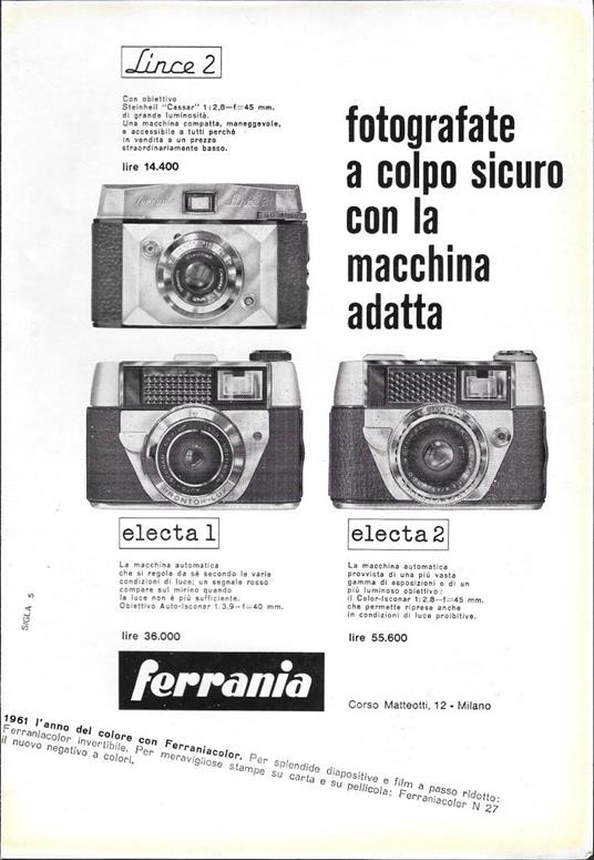 Ferrania Lince2. Fotografate a colpo sicuro. Advertising 1961 - copertina