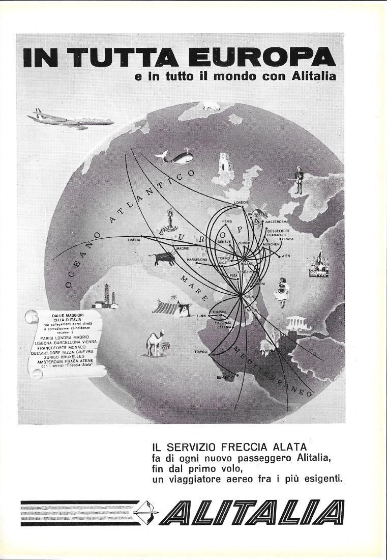 Alitalia. In tutta l'Europa e in tutto il mondo. Advertising 1961