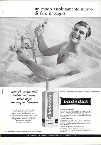 Badedas un modo assolutamente nuovo di fare il bagno. Advertising 1961 - copertina