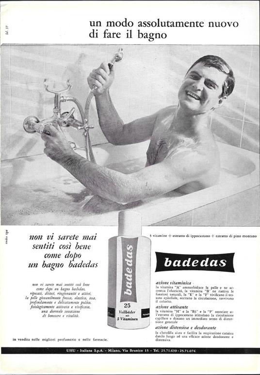 Badedas un modo assolutamente nuovo di fare il bagno. Advertising 1961 - copertina