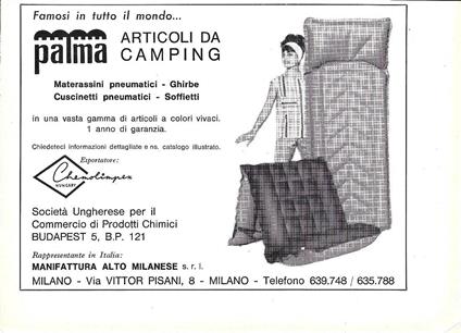 Palma articoli per camping. Advertising 1964 - copertina