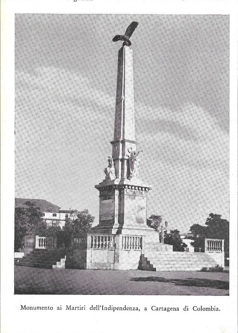 Monumento ai Martiri dell'Indipendenza, a Cartagena di Colombia. Stampa 1934