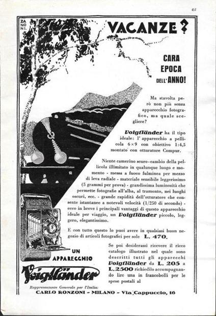 Vacanze con un apparecchio Voigtlander. Advertising 1930 - copertina