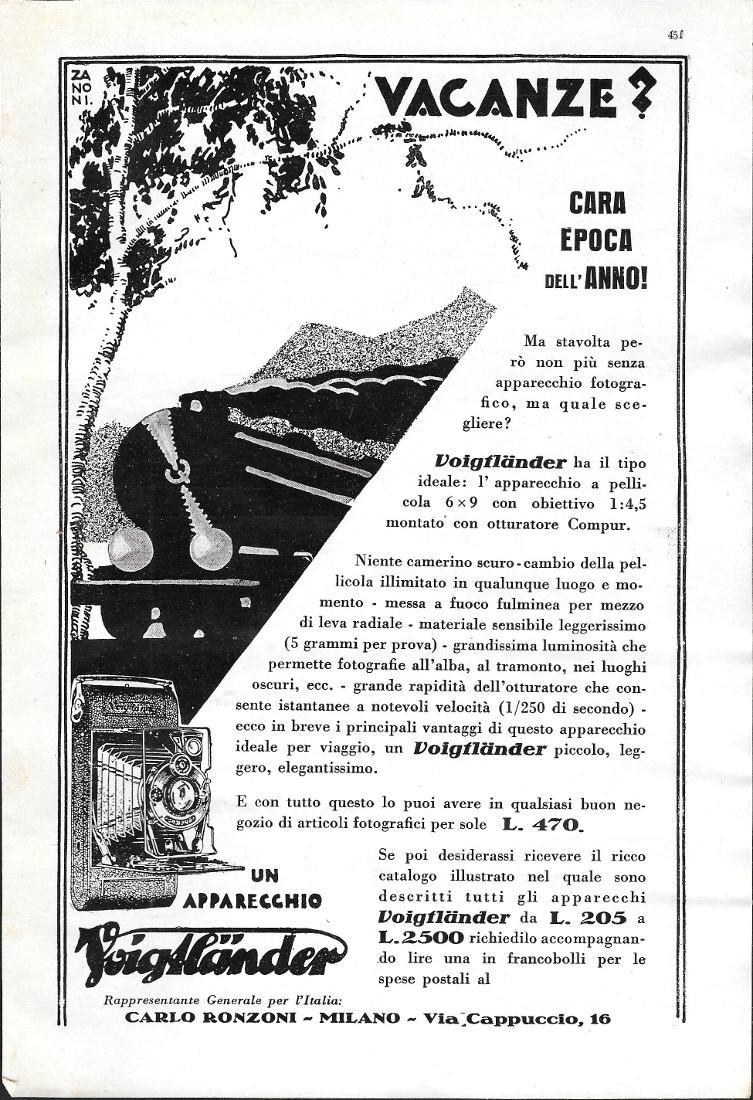 Vacanze con un apparecchio Voigtlander. Advertising 1930