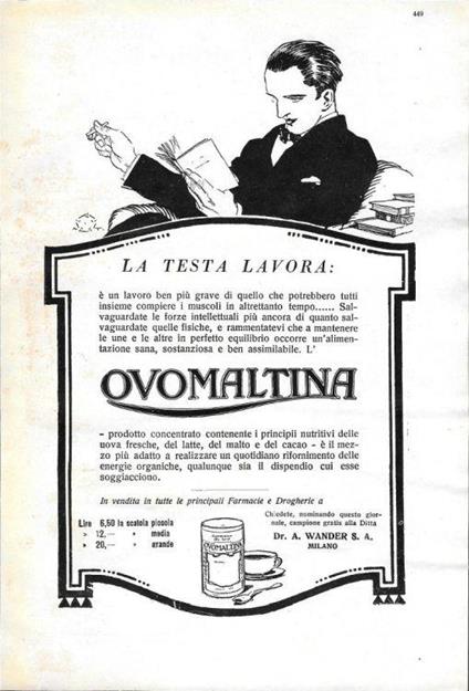 Ovomaltina. La testa lavora. Advertising 1930 - copertina
