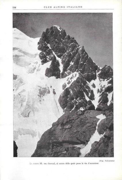 La parete SE del Ghiulcì, al centro della quale passa la via dell'ascensione. Stampa 1930 - copertina