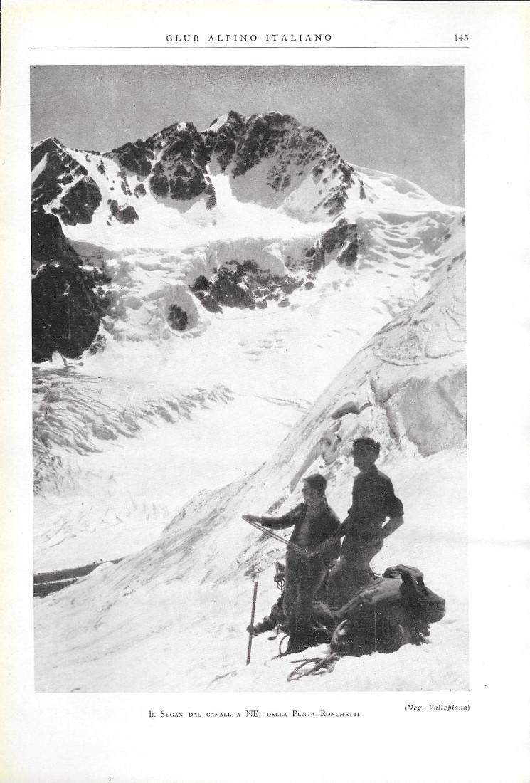 Il Sugan dal canale a NE della Punta Ronchetti. Stampa 1930