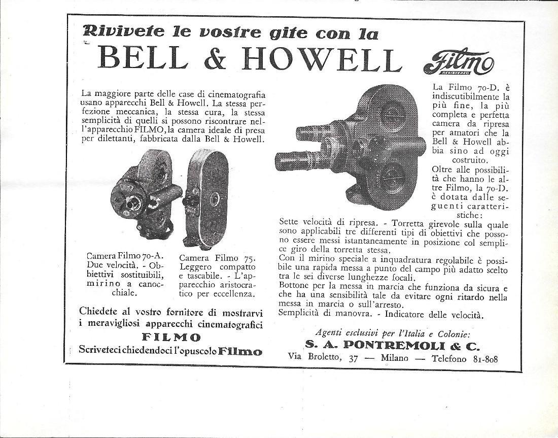 Rivivete le vostre gite con Bell & Howell. Pubblicità 1930
