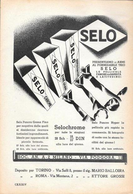Selo pellicole fotografiche. Advertising 1935 - copertina