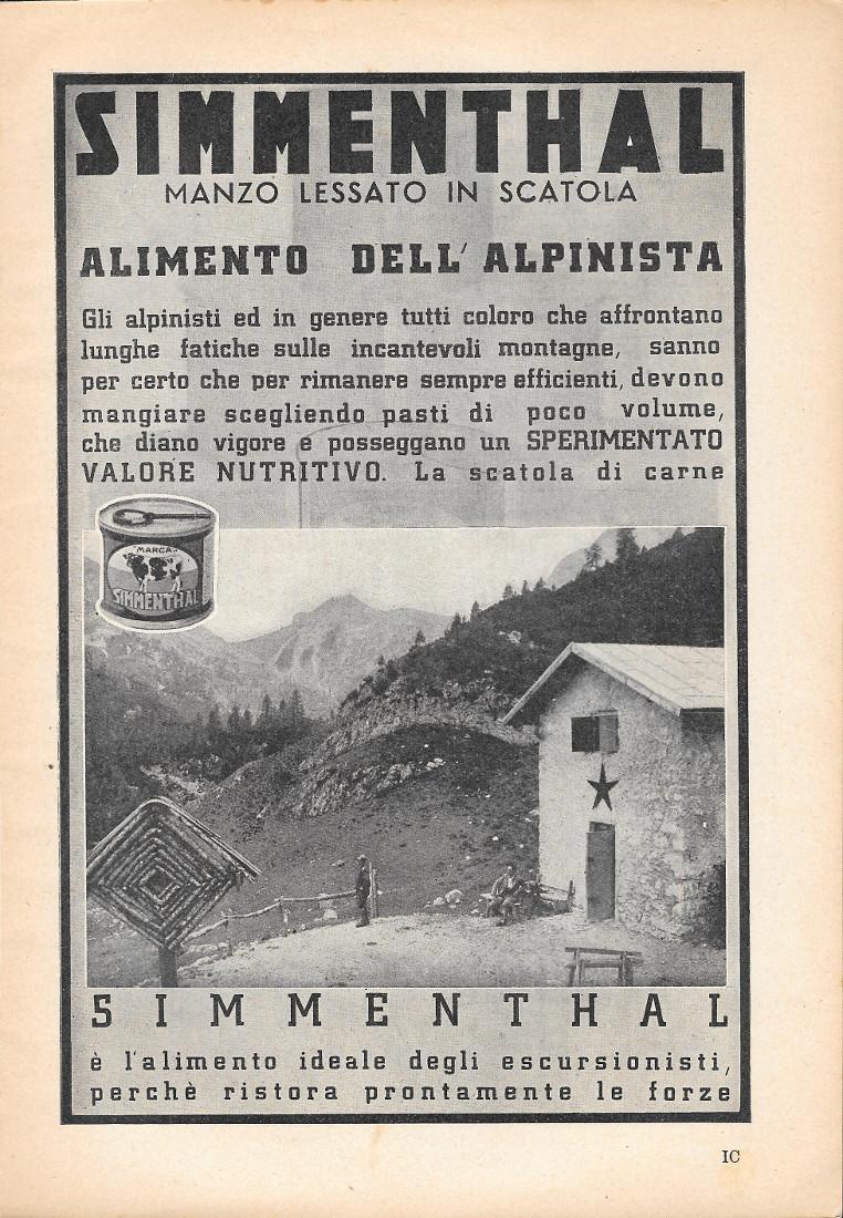 Simmenthal. Manzo lessato in scatola, l'alimento dell'alpinista. Advertising 1935