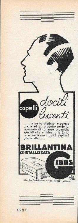 Gibbs. Brillantina cristalizzata. Advertising 1935 - copertina