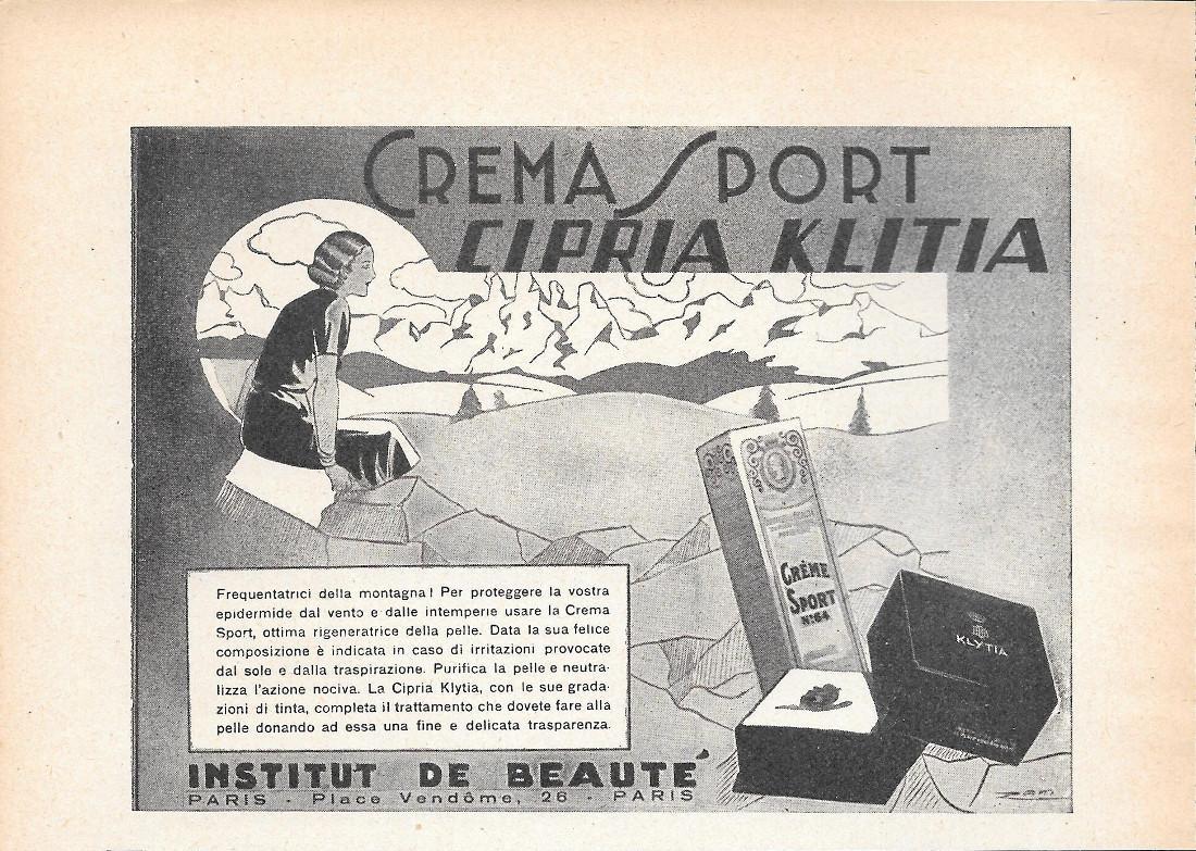 Crema Sport. CIpria Klitia. Advertising 1935