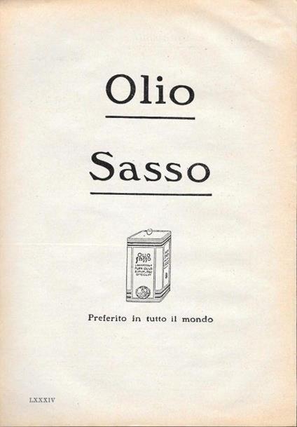 Olio Sasso. Preferito in tutto il mondo. Advertising 1935 - copertina