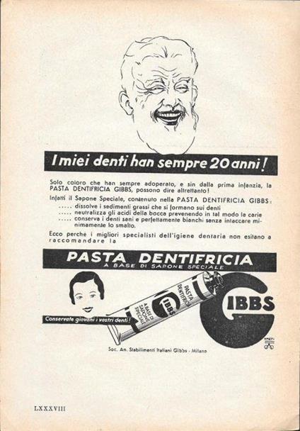 I miei denti han sempre 20 anni! Pasta dentifricia Gibbs. Advertising 1935 - copertina
