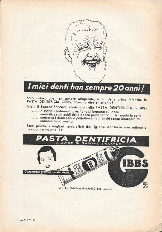 I miei denti han sempre 20 anni! Pasta dentifricia Gibbs. Advertising 1935 - copertina