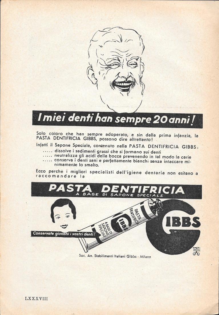 I miei denti han sempre 20 anni! Pasta dentifricia Gibbs. Advertising 1935
