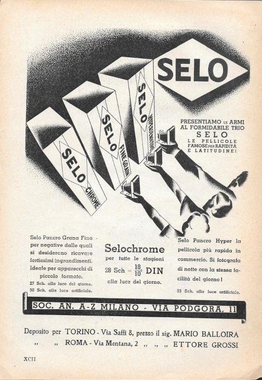 Selochrome. Pellicole fotografiche Selo. Advertising 1935 - copertina