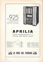 Aprilia. Radio supereterodina a 5 valvole. La Voce del Padrone. Advertising 1935