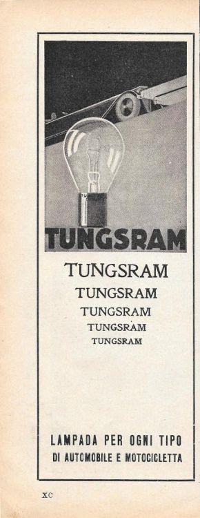 Tungsram. Lampada per ogni tipo di Automobile e Motocicletta. Advertising 1935 - copertina