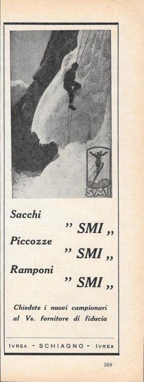 SMI. Sacchi Piccozze Ramponi. Advertising 1935 - copertina