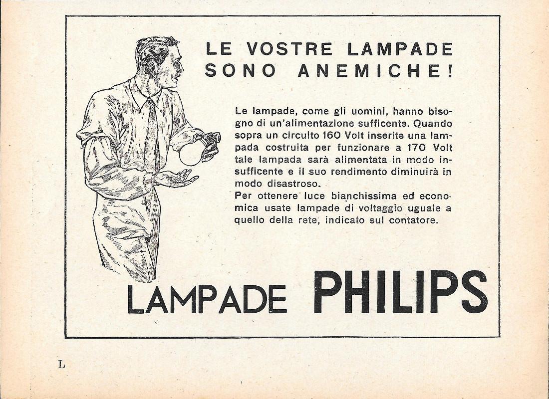 Le vostre lampade sono anemiche! Lampade Philips. Advertising 1935