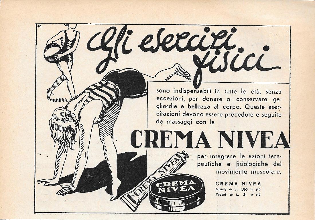 Gli esercizi fisici sono indispensabili... Crema Nivea. Advertising 1935