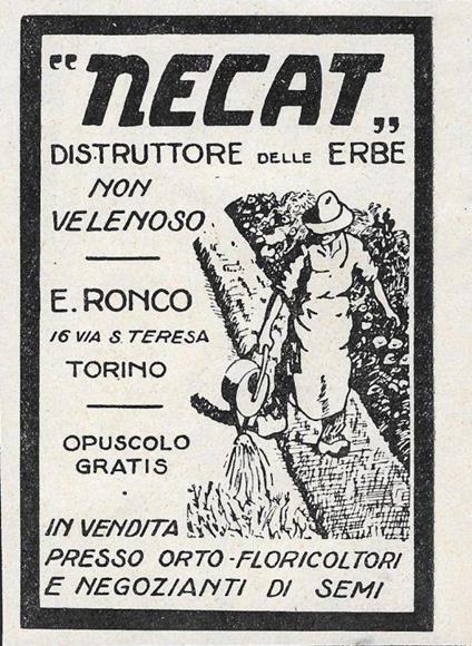 Necat. Distruttore delle erbe, non velenoso. Advertising 1929 - copertina