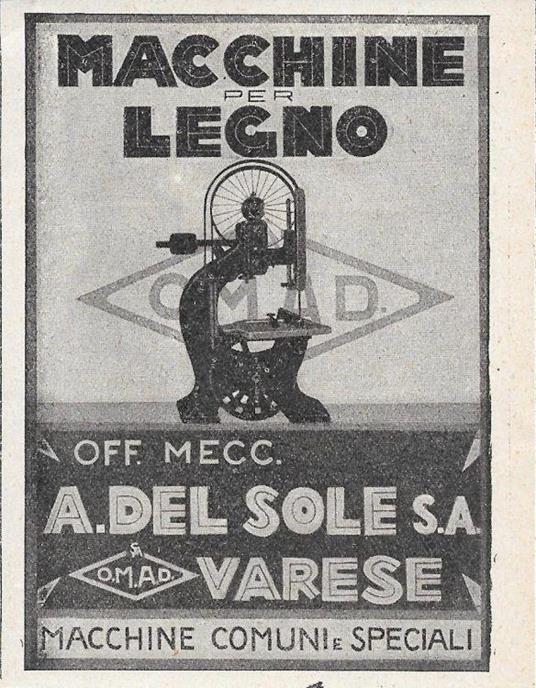 Off. Mecc. A. Del Sole. Varese. (OMAD) Macchine per il legno. Advertising 1929 - copertina