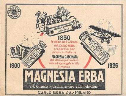 Magnesia Erba. Il bianco spazzacamino dell'intestino. Advertising 1929 - copertina