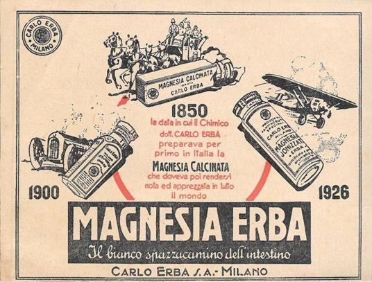 Magnesia Erba. Il bianco spazzacamino dell'intestino. Advertising 1929 - copertina