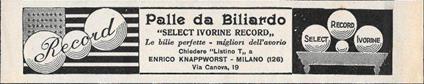 Palle da Biliardo. Select Ivorine Record. Advertising 1928 - copertina