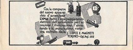 LUMA apparecchi d'accensione per automobili. Advertising 1928 - copertina