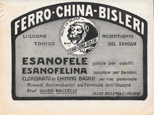 Ferro China Bisleri. Ricostituente del sangue. Advertising 1928 - copertina