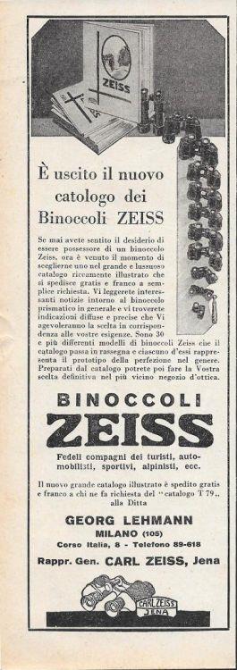 È uscito il nuovo catalogo dei Binocoli Zeiss. Advertising 1928 - copertina