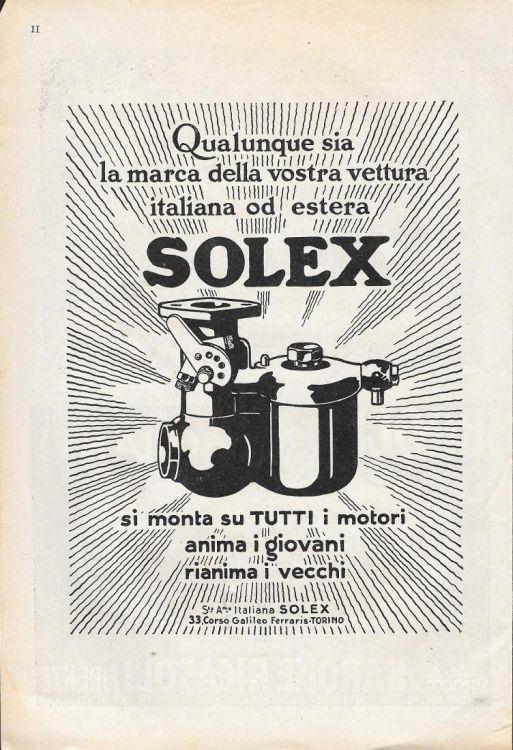 Solex si monta su tutti i motori. Advertising 1928 - copertina