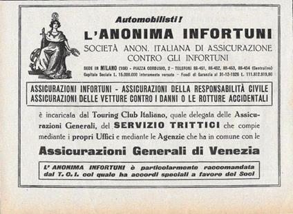 Assicurazioni Generali di Venezia - Anonima Infortuni. Advertising 1928 - copertina