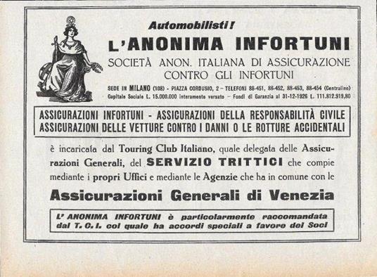 Assicurazioni Generali di Venezia - Anonima Infortuni. Advertising 1928 - copertina