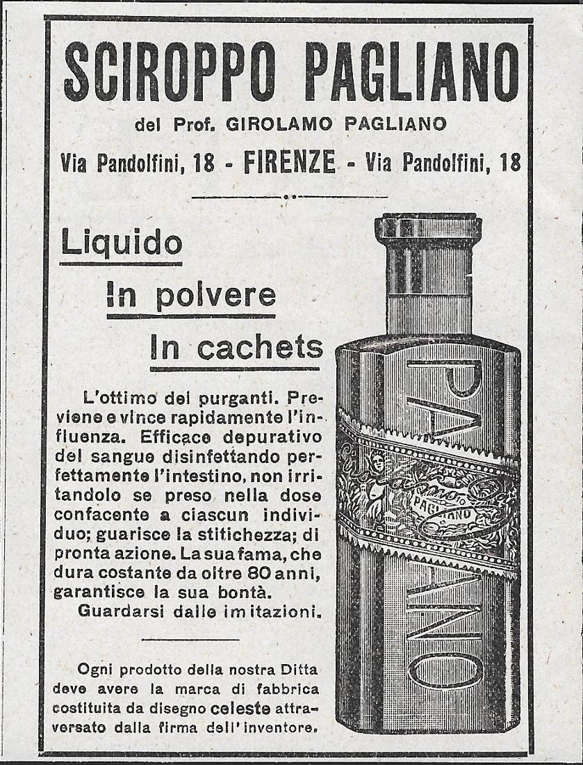 Sciroppo Pagliano. Advertising 1928