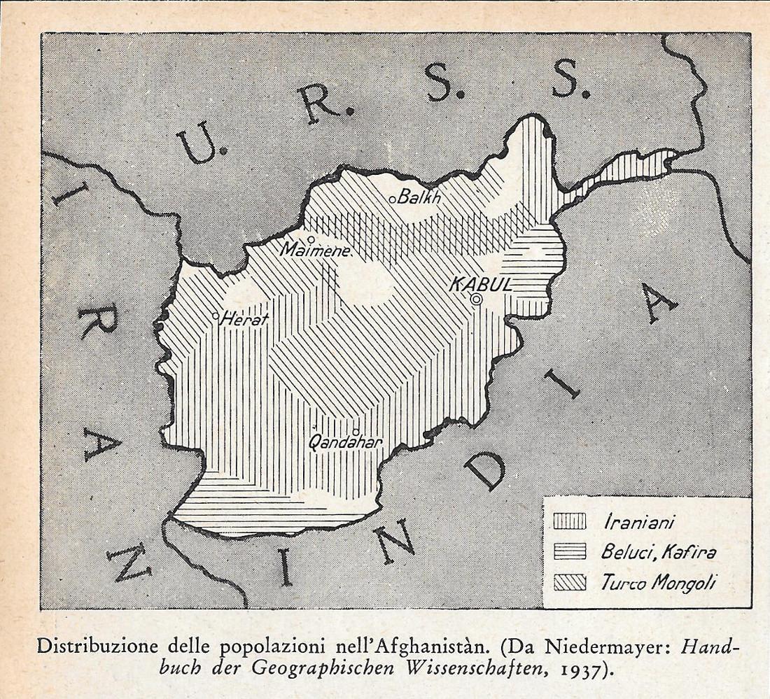 Distribuzione delle popolazioni nell'Afghanistàn. Stampa 1934