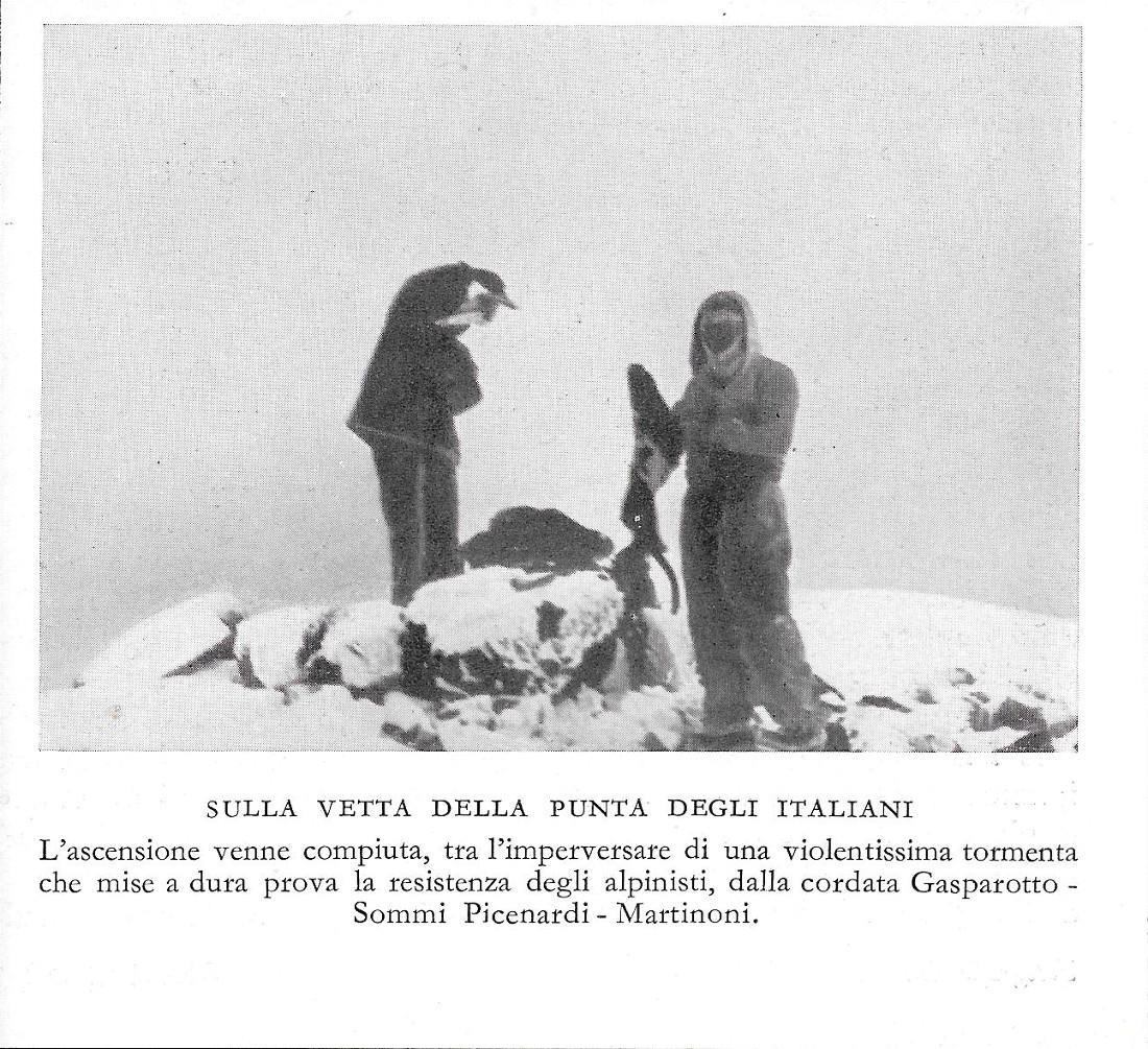 Sulla vetta della punta degli italiani. Stampa 1934