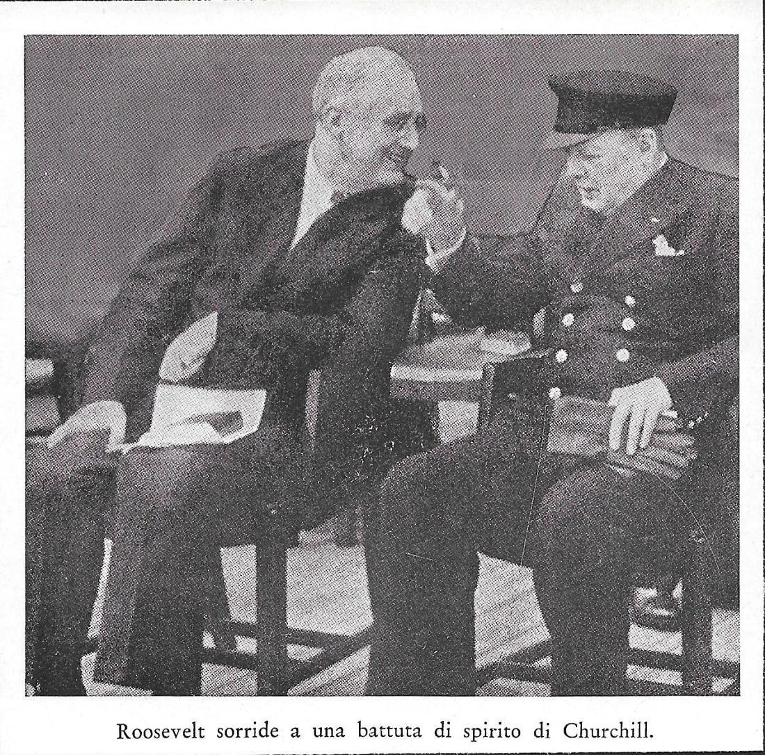 Roosevelt sorride a una battuta di Churchill. Stampa 1934