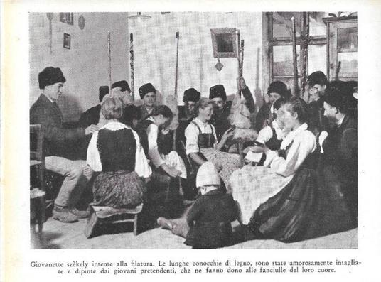 Giovani szèkely intente alla filatura (Ungheria). Stampa 1934 - copertina