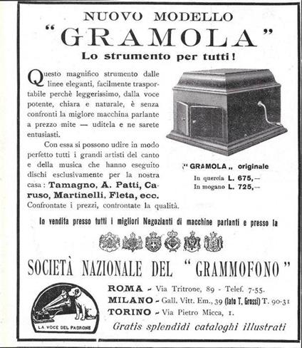 Gramola. Lo strumento per tutti. Advertising 1923 - copertina