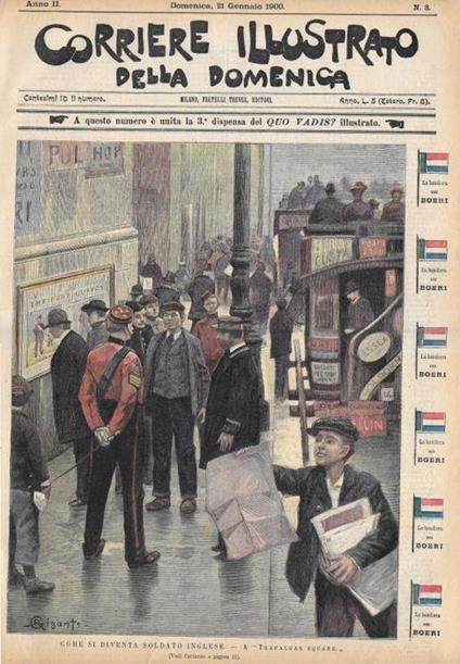Come si diventa soldato inglese. A Trafalgar Square (ill. G. Gigante). Stampa 1900 - copertina